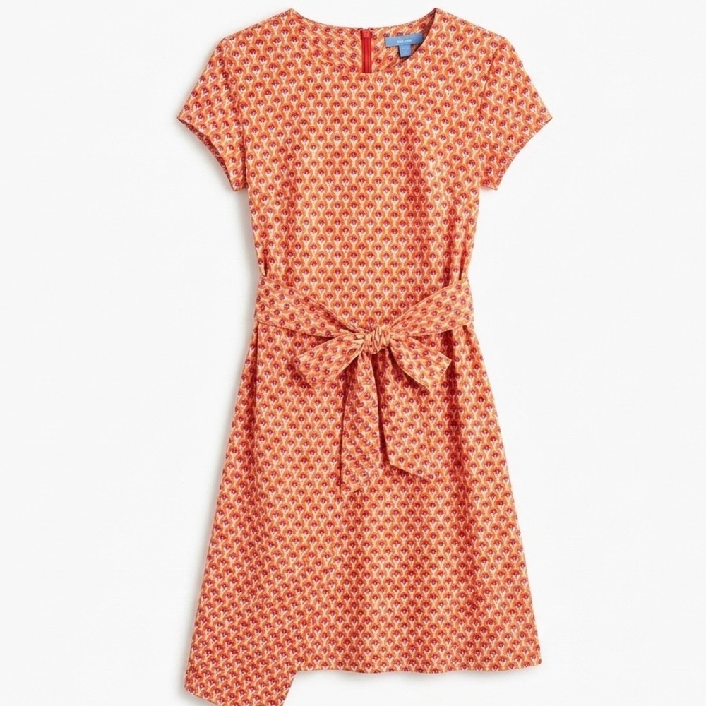 J.McLaughlin Sheath Dress Women XS Orange Geometric Tie Belt Zipper